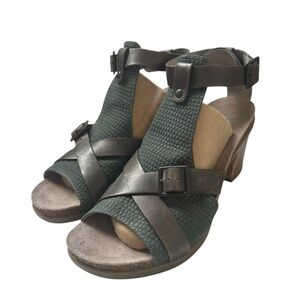 DANSKO DOMINIQUE Sandals Teal Leather& Suede T Strap Size 41 US 10.5 - 11